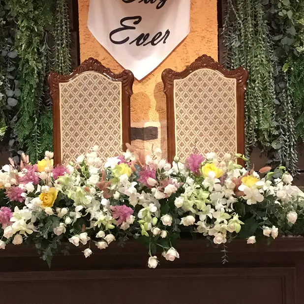 ラベンダーモーヴの高砂装花